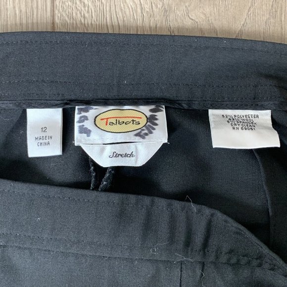 Talbots Stretch Pants Womens Size 12 Black Slacks Hip Zip Button Close Pleats - Picture 8 of 9